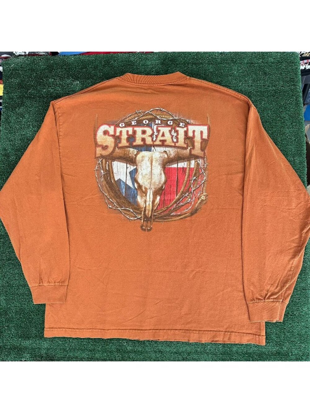 Vintage Y2K George Strait Texas T-Shirt Long Sleeve Orange XL Country Music